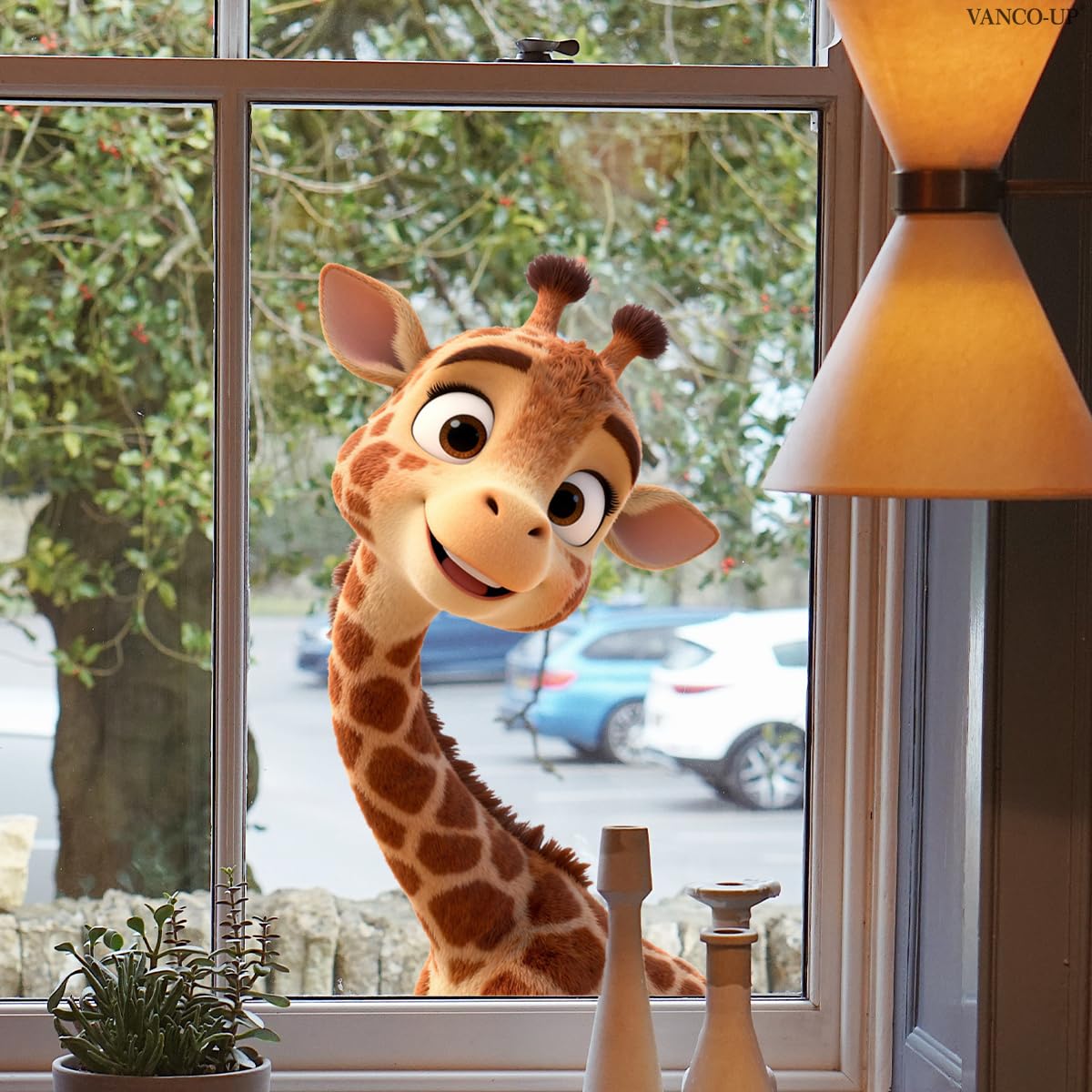 Cartoon Giraffe Window Sticker, PVC Vinyl, for Children's Room and Living Room Glass, 30x55 cm, Waterproof Peel and Stick Removable Decal-image-3