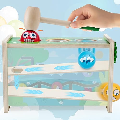 Miniatura 3 de WEELIKEE Juguete de bola 6 en 1 para niños pequeños de 1, 2 y 3 años, juguete de martillaje con xilófono, engranaje, reloj y juego deslizante a