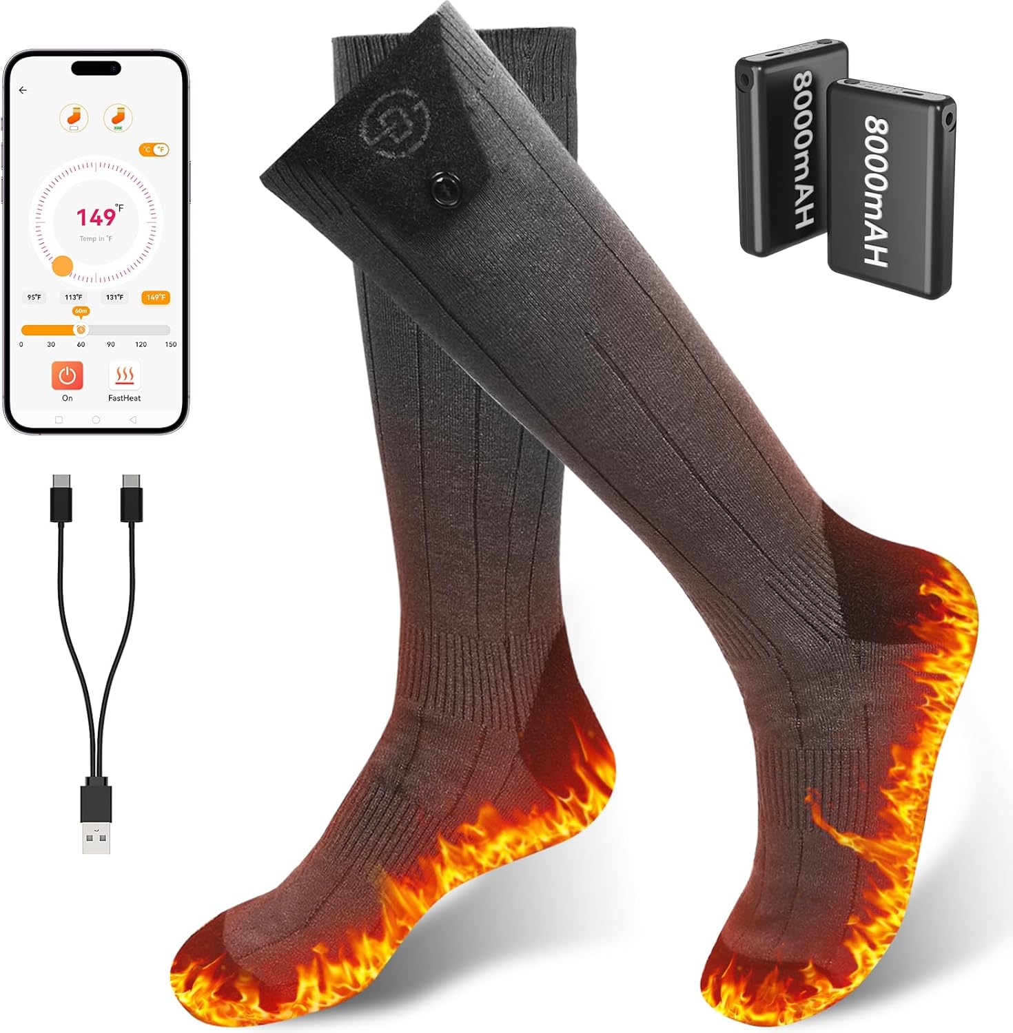 Hand Socks Rechargeable 2-Pack, 4000mAh Electric Portable Pocket Heater, USB 2 in 1 Handwarmers, for Outdoors, Hunting, Golf, Camping, Pain Relief, Warm Gifts for Men Women-16