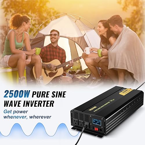 Miniatura 2 de VEVOR Inversor de onda sinusoidal pura de 2500 W, inversor de automóvil de 12 V CC a 120 V CA, 3 salidas de CA, puerto USB, pantalla LCD, control