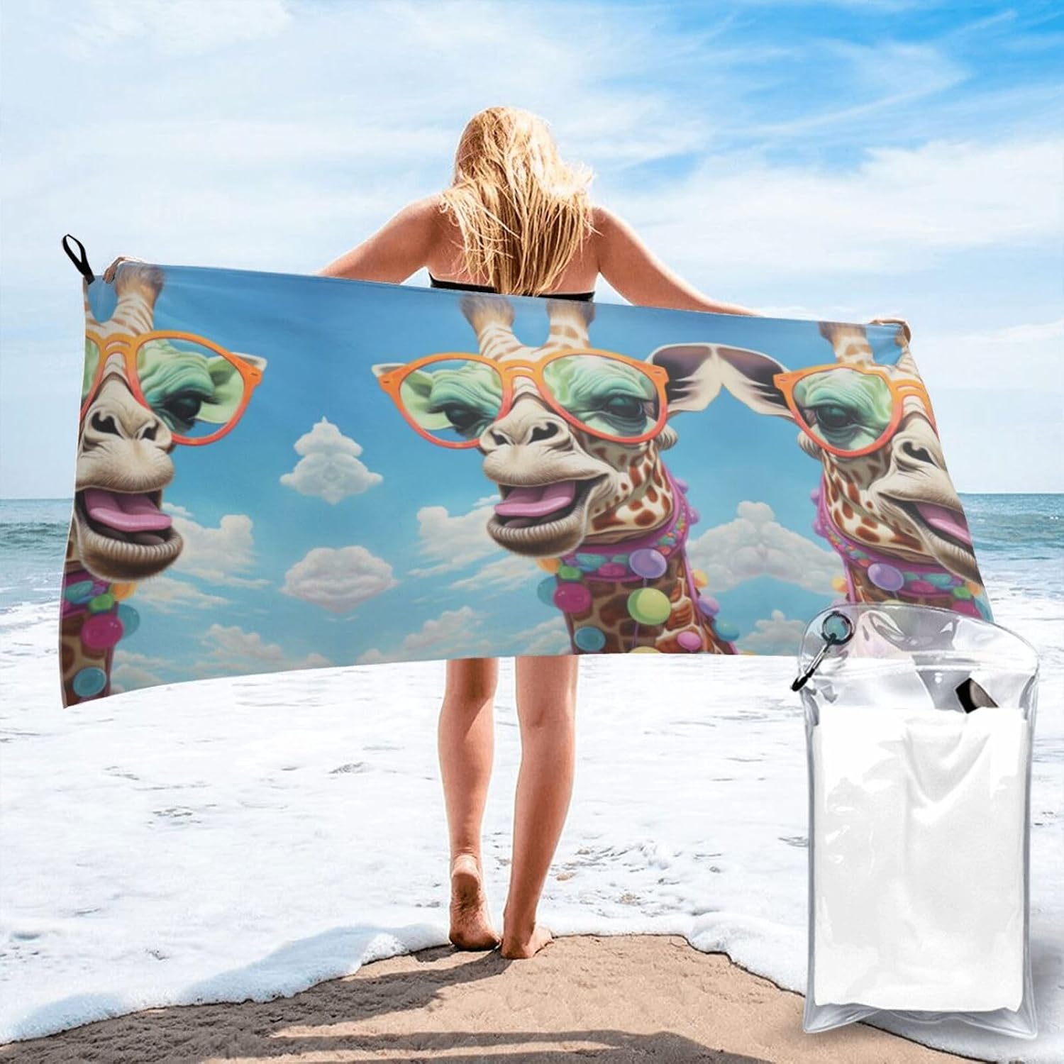 Horizontal Giraffe with Colored Glasses 27.5"x55" Printed Towel - Outdoor Hiking/Business Trip Gift - Multifunctional Bath Towel