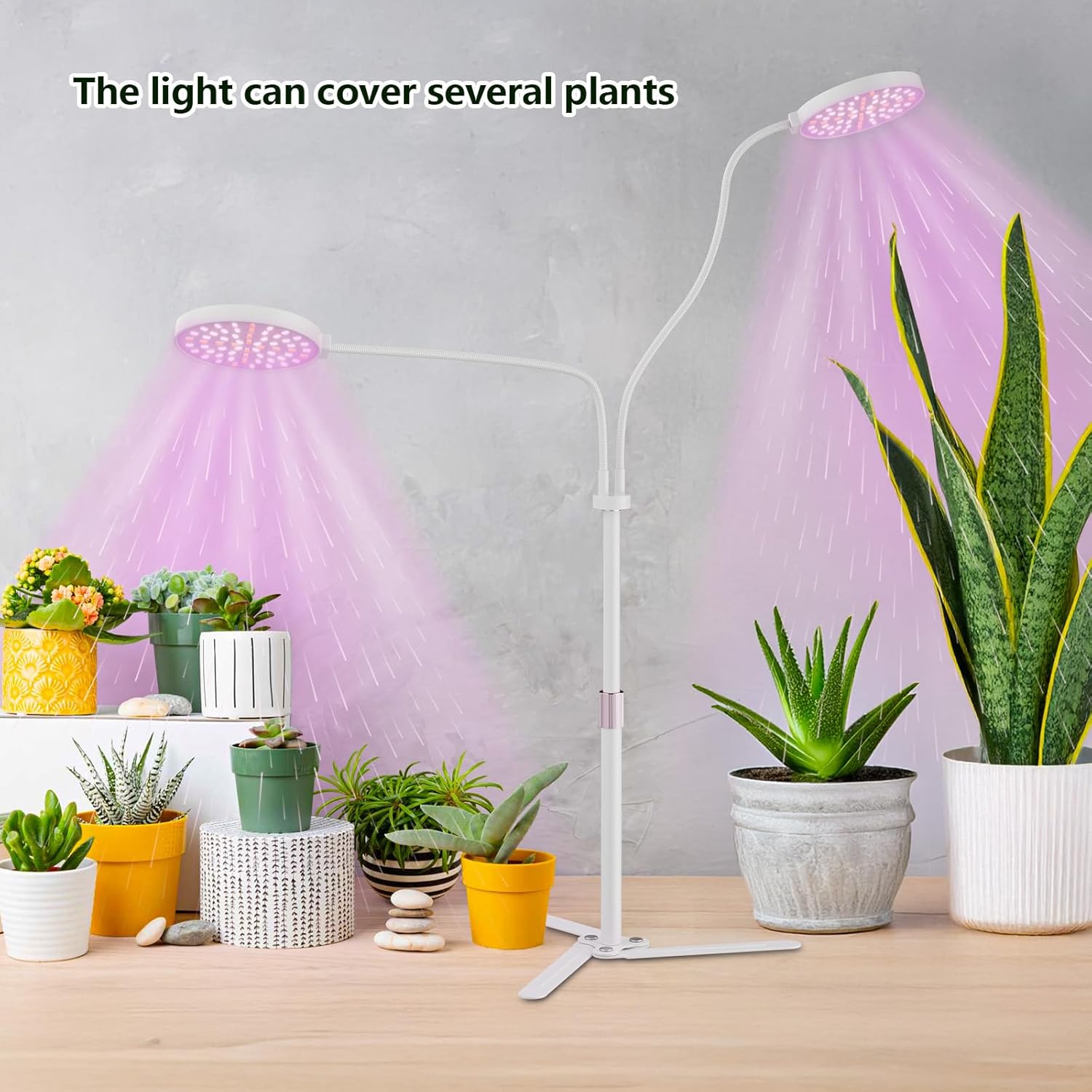 Super-Energy Tabletop LED Grow Lights 9.8"-32"Height Adjustable for Indoor Small/Medium Plants 6000K Full Spectrum with 3 Dimmable Model, Auto On Off Timing 3 9 12Hrs, 5 Brightness(Puck White)