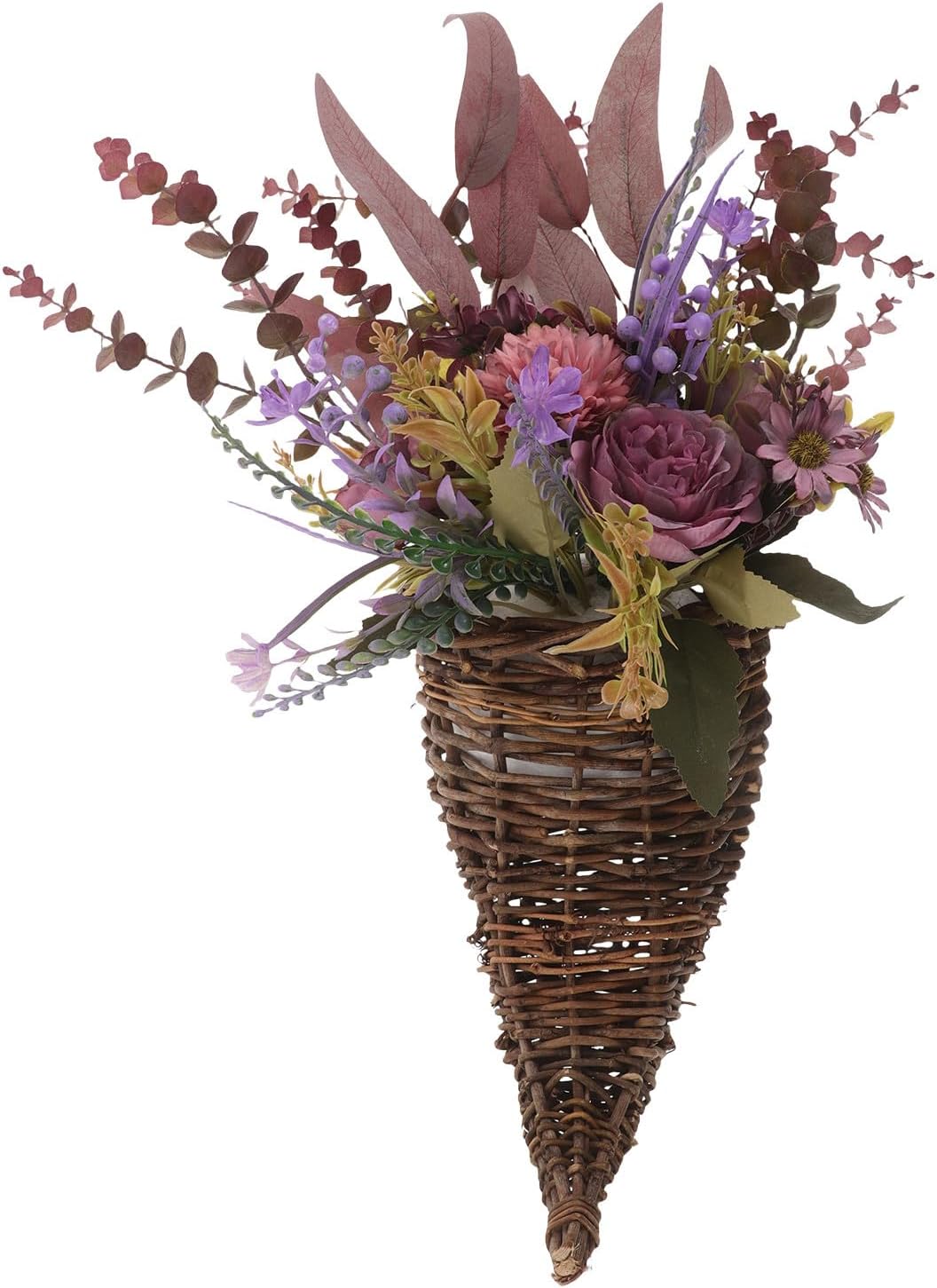 Autumn Peony Wreath: Faux Flowers in Wood Basket - Thanksgiving Door Hanging Floral Basket - Rustic Wall Decoration for Farmhouse and Fall Decor