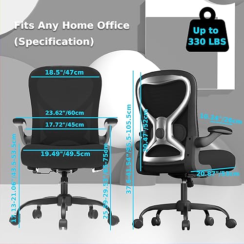 Miniatura 7 de Silla de escritorio de oficina con soporte lumbar ergonómico, cojín de asiento extra grueso, brazos abatibles, respaldo de malla transpirable, silla