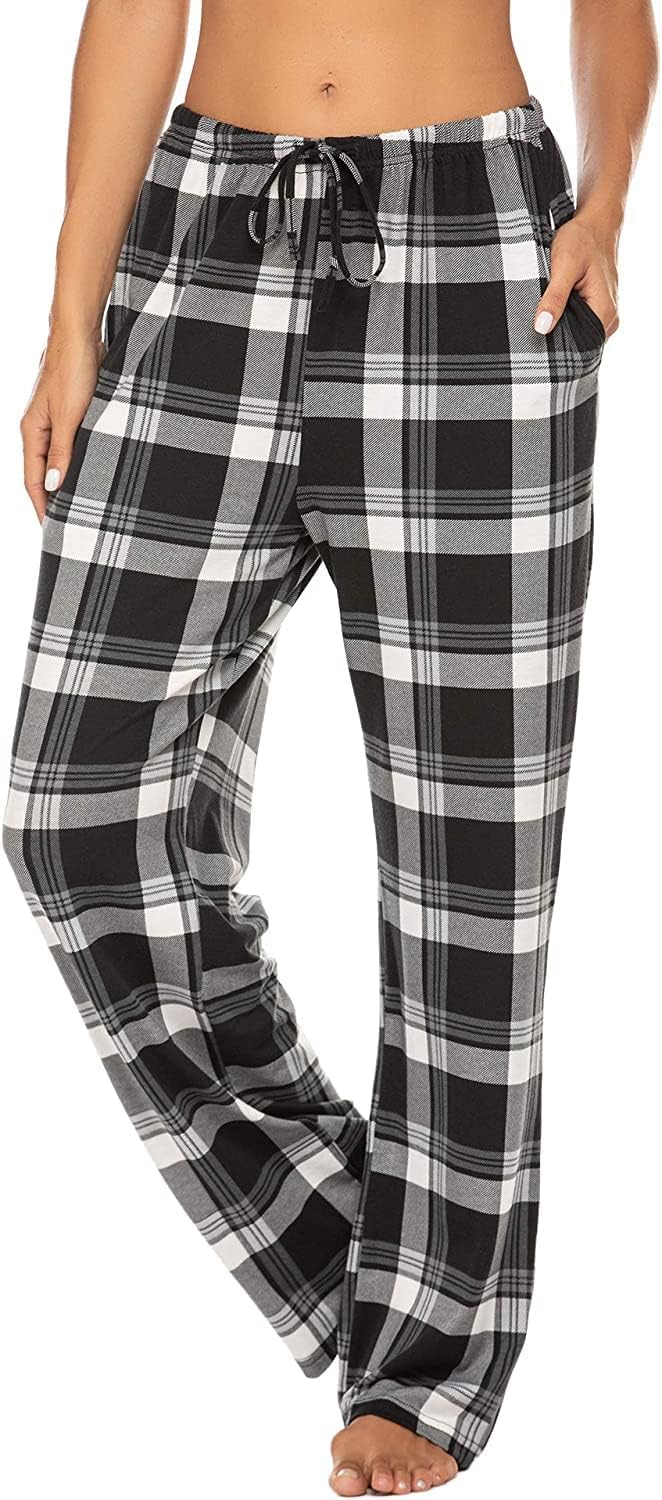 Ekouaer Womens 2 Pack Lounge Pants Comfy Pajama Pants Plaid Pajama Bottoms with Pockets Drawstring Pj Bottoms Pants