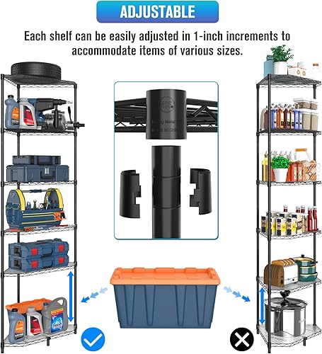 Miniatura 4 de Estantería de alambre esquinero NSF de 6 niveles, 20 x 20 x 72 pulgadas, 600 libras, estante de almacenamiento de metal ajustable resistente con