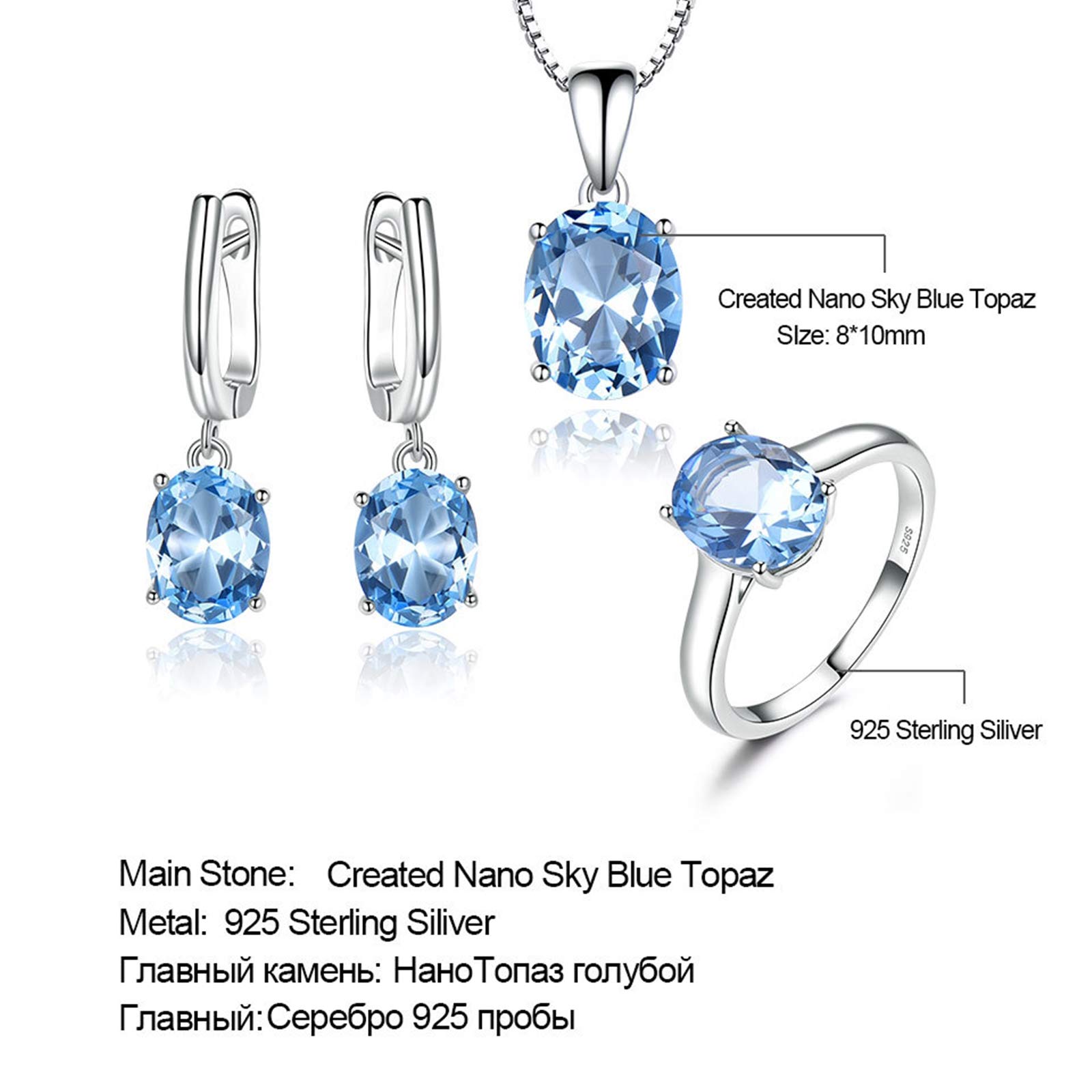 KnSam Damen Ring, Halskette Silber Mädchen Ovel Elegant Hochzeit Schmuckset Aus 925 Silber Für Damen Frau Mit Erstellt Blau Topas Blau