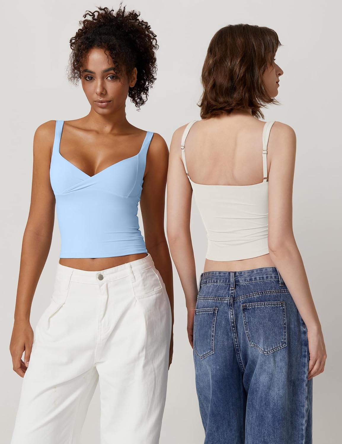 QINSEN Women's V Neck Tank Tops Double Lined Adjustable Strap Camisole Shirt - Image 3