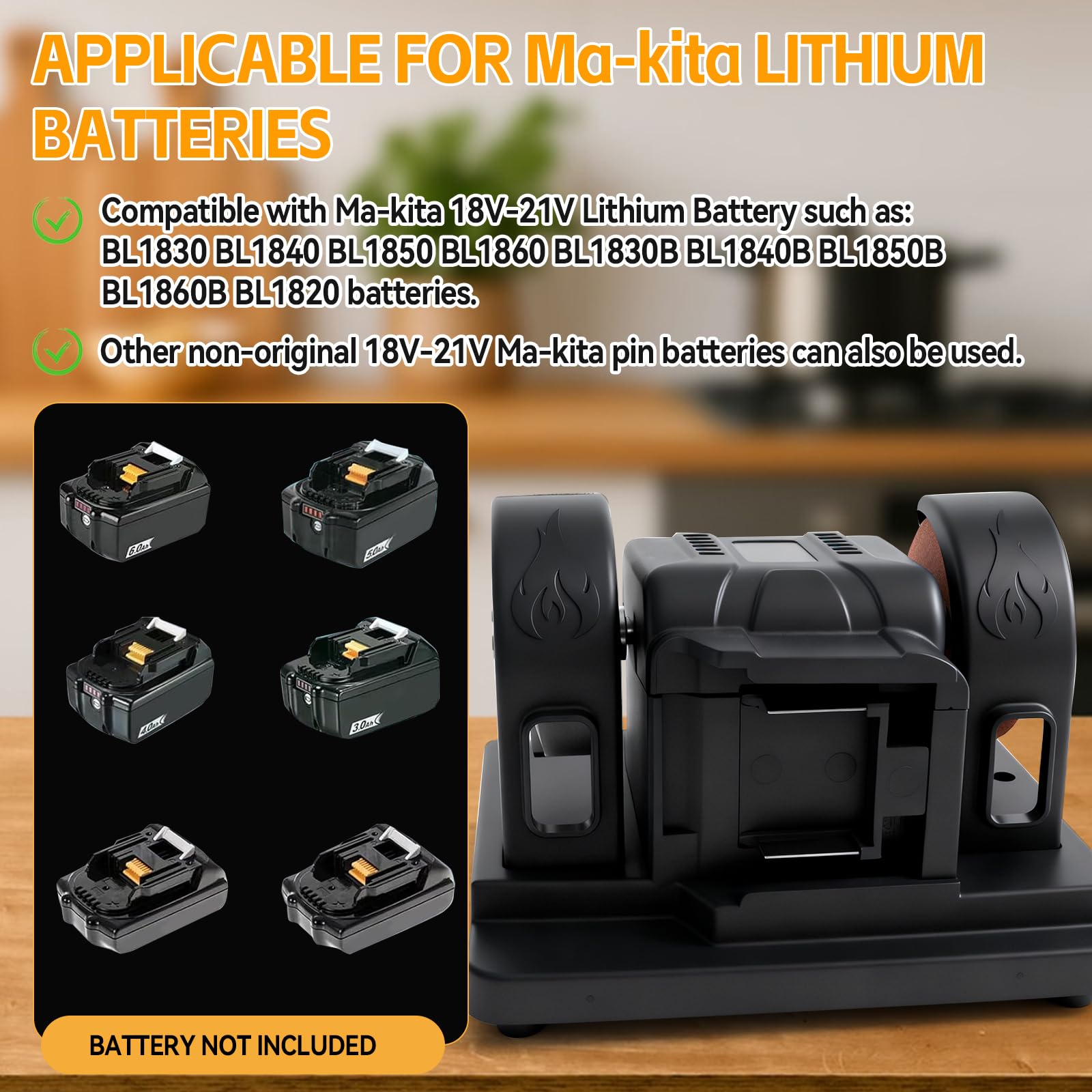 Mini-meuleuse d'établi sans fil compatible avec la batterie Makita 18 V, vitesse réglable de 0 à 7 000 tr/min, meuleuses de 80/120 mesh pour le métal, le bois, les couteaux