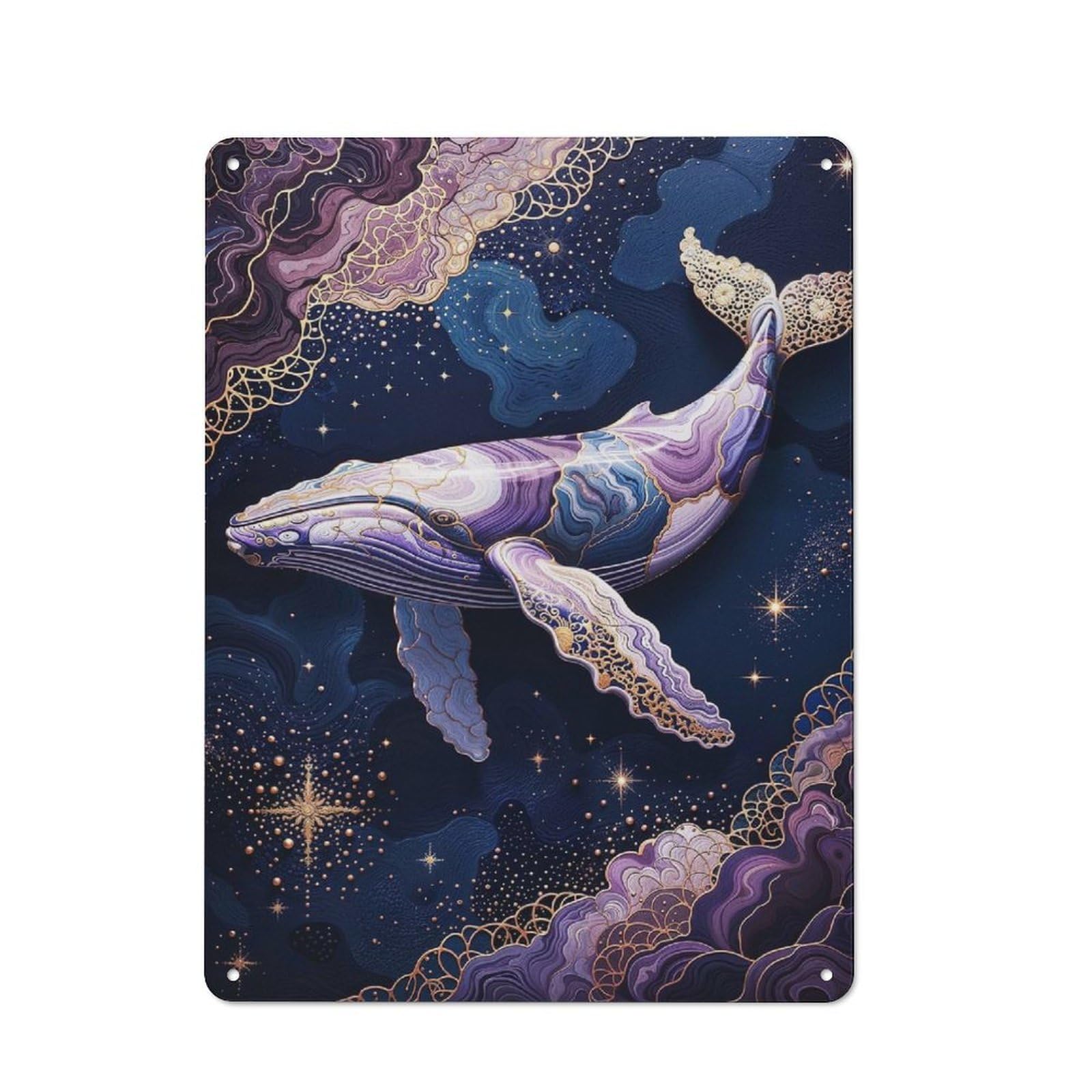 Junmoney Celestial Whale - Cosmic Ocean Fantasy Tin Wall Plaque 40X30cm With For Studio Or Craft Room, Suited To Craft Room Decorators
