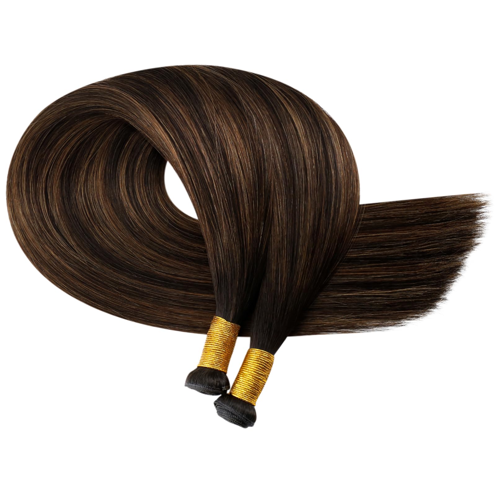 Moresoo Weft Hair Extensions Real Human Hair Medium Brown Highlighted Platinum Blonde Sew in Human Hair Extensions Brown to Blonde Full Head Remy Straight 18 Inch 100g/Pack #P6/60 — view 97