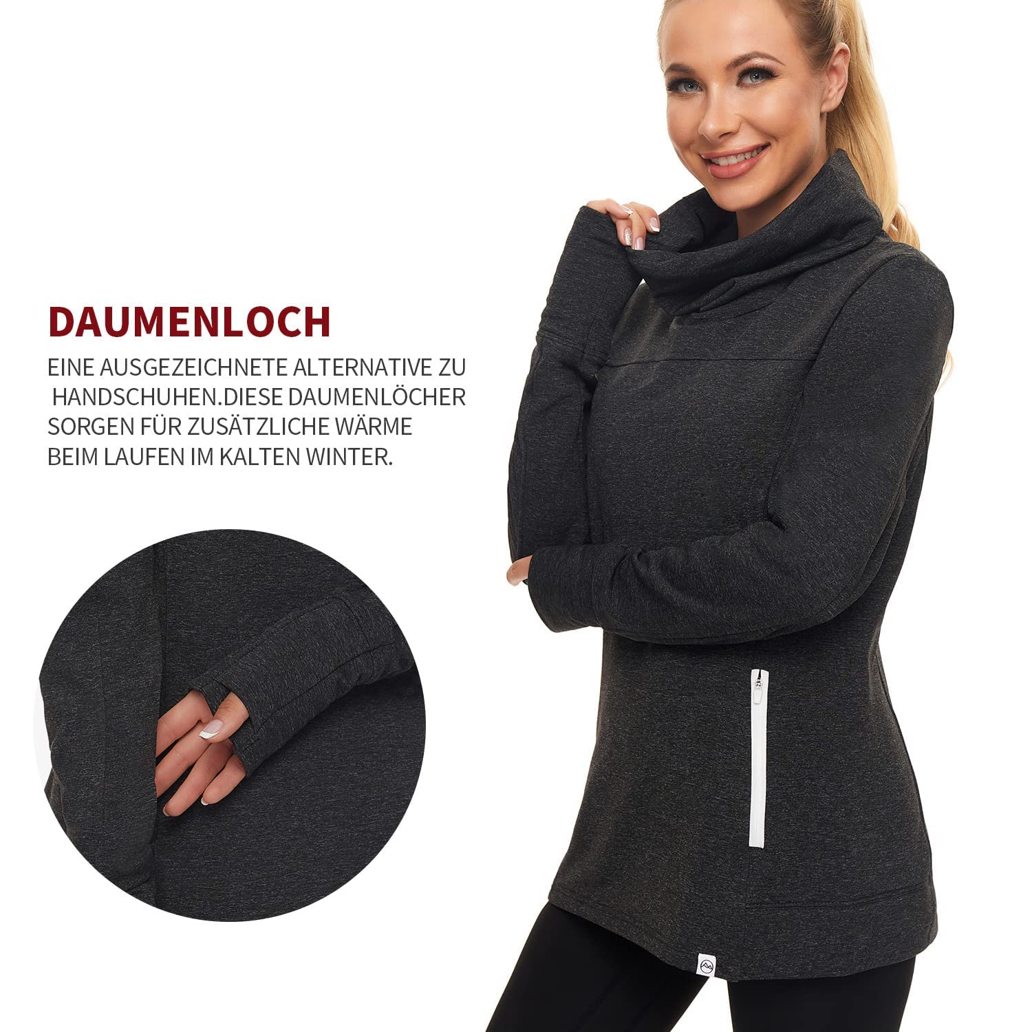 Soneven Maglia Termica Donna Manica Lunga Invernale Winter Run Pullover Maglione con Kanga Pocket Top Sport T-Shirt Baselayer da Corsa Ciclismo Fitness