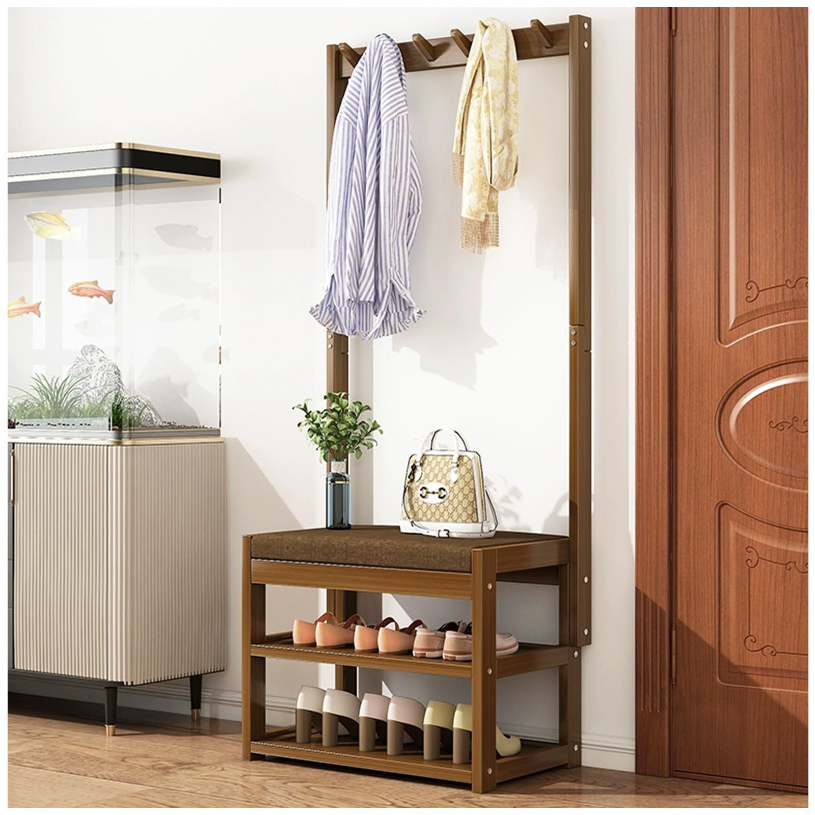 FGXHHS Coat Rack, Hall Tree with Shoe Storage Bench, Entryway Bench Storage, for Freestanding, Easy Assembly(L73*W29CM/L28.7*W11.4IN)