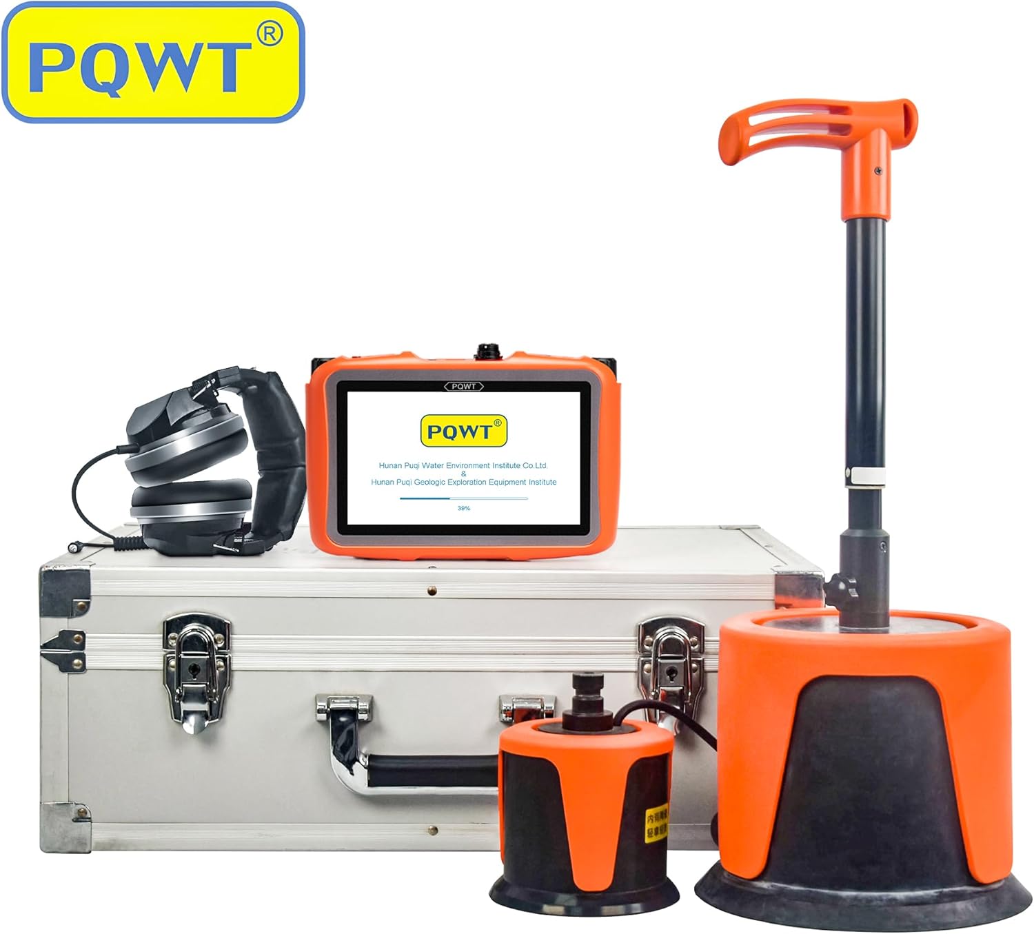 Person using the PQWT L6000 leak detector outdoors near a fire hydrant