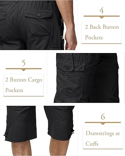 Miniatura 5 de Pantalones cortos de carga para hombre de Magcomsen, con 7 bolsillos, de sarga, de algodón, pantalones cortos de trabajo tácticos, cintura elástica
