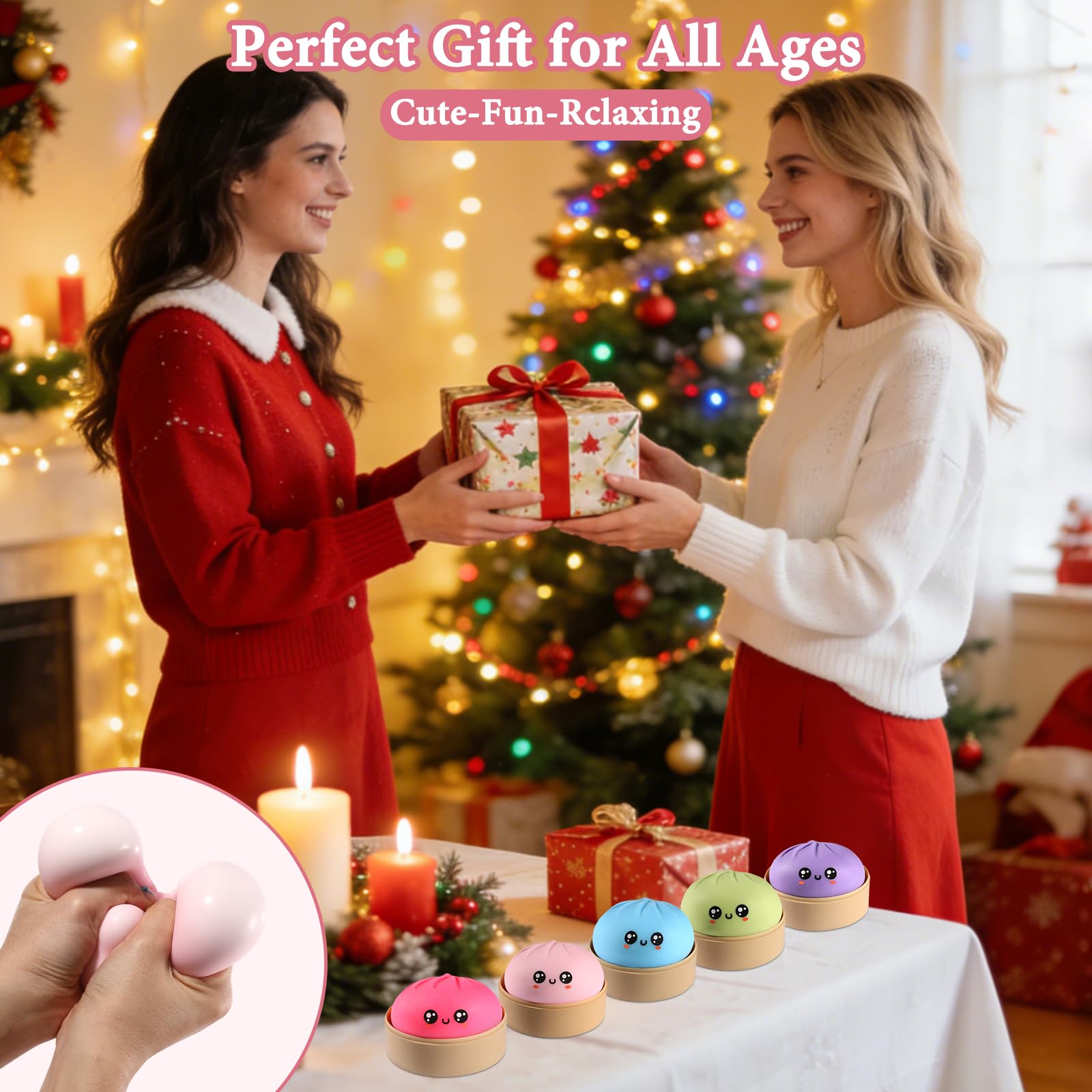 Dumpling Squishy, Dumpling Squishy Mystery Box, Cute Big Squishy Dumpling Stress Ball Fidget Sensory Toy for Adults Anxiety Relief, Novelty Squeeze Ball for Office Desk (Pink) — view 7