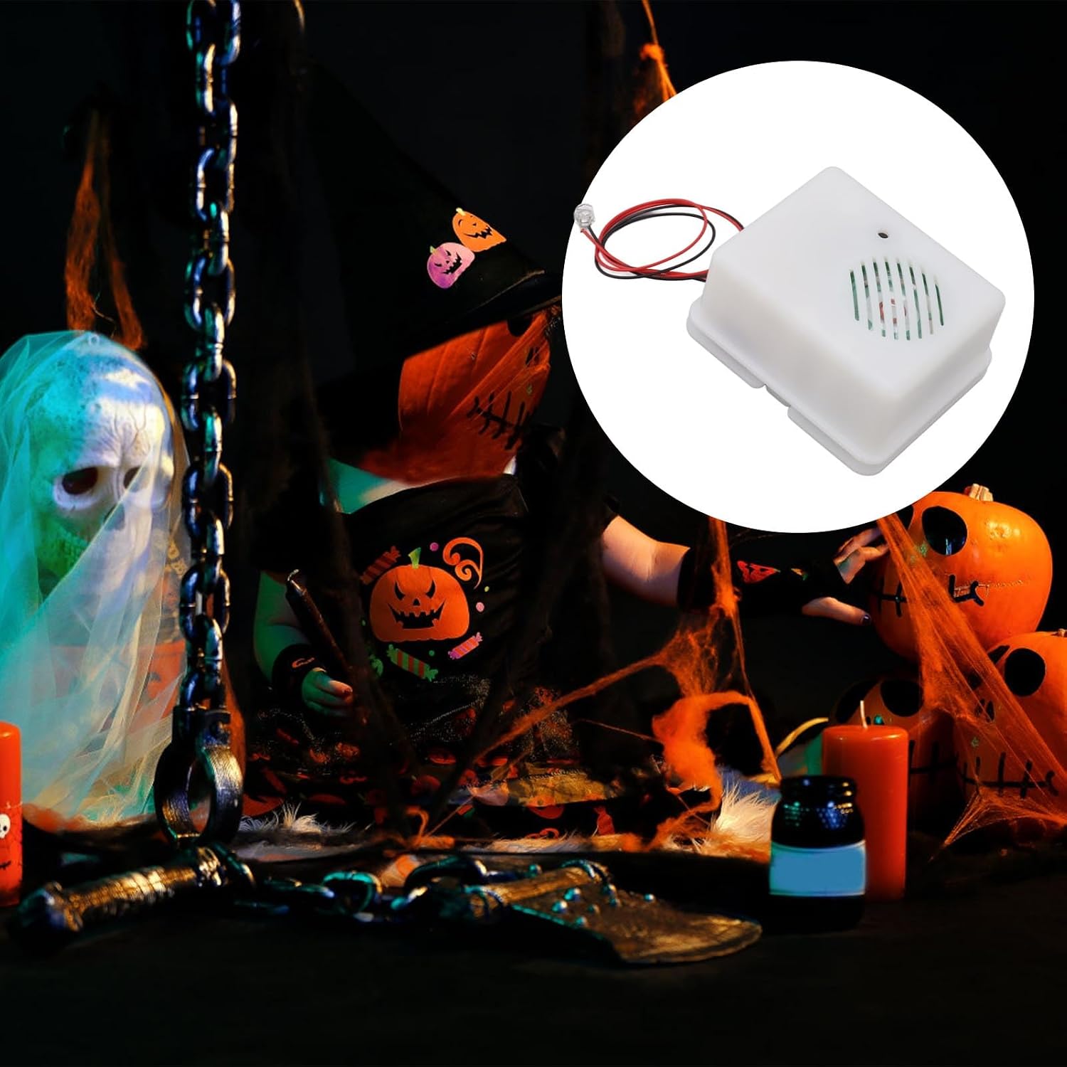 Fdit Halloween Sound Player, Compact Battery Powered Scary Audio Box with Built in Speaker Easy Switch Activation Hidden Decoration Sound Effect for Haunted House Indoor ABS 1 Pack