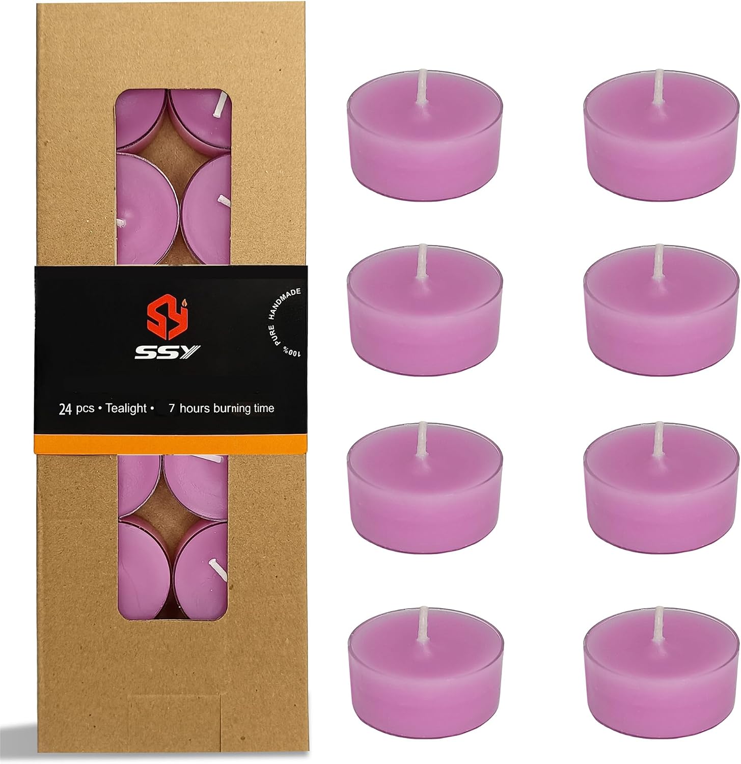 Scented Tealight Candles Handmade Candlesticks,24pcs Round Tea Light Candles Natural Scent Wax Tealight Candle Smokeless Candle Stciks for Spa Home Decor Party Gifts (T01-24S-RDLD)