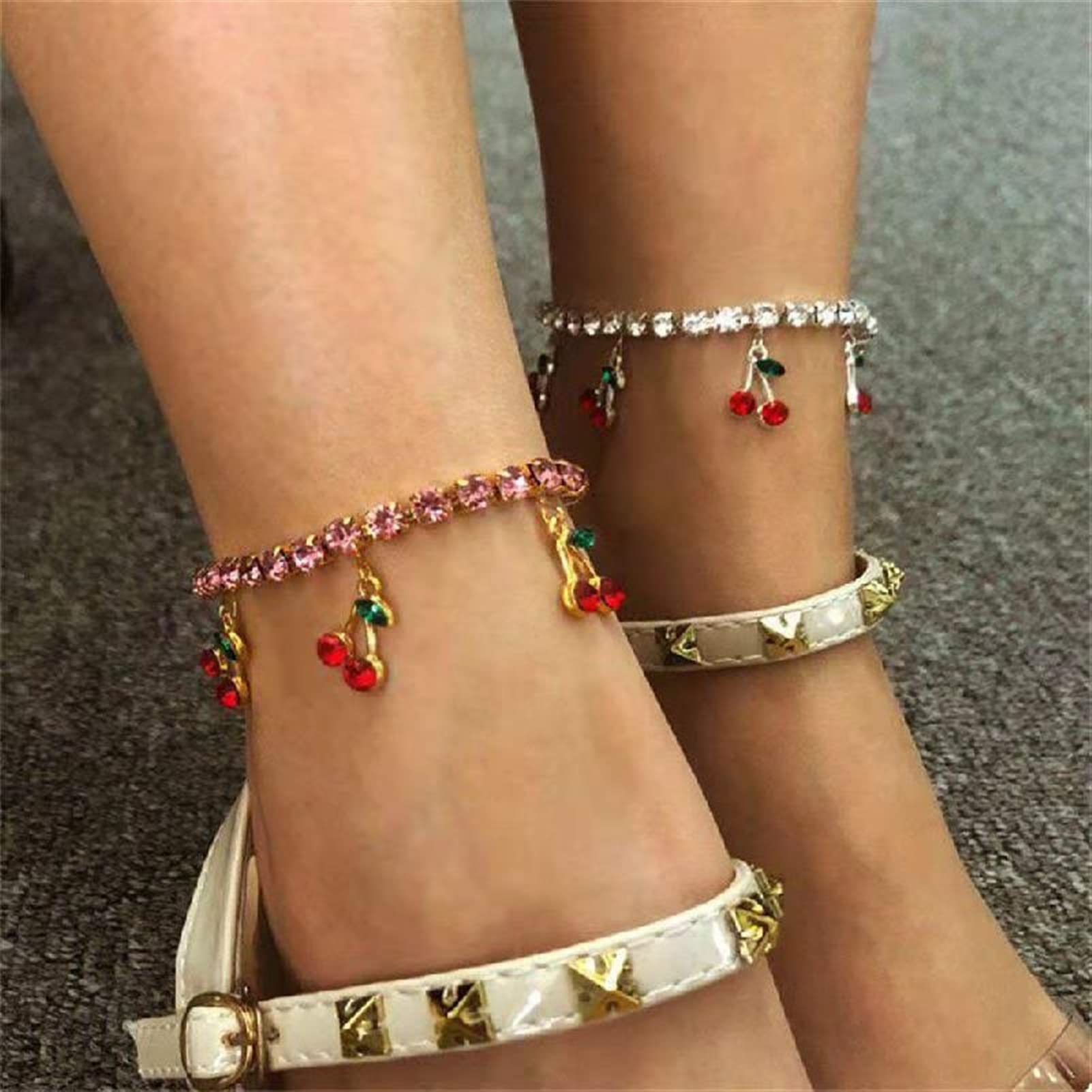Tobilleras/Tobilleras Moda para Mujer Tobillera Temperamento Circón Tobillera Brillante Ajustable para Wea Diario (9 + 2 cm) Pulseras de Tobillo (Color : Golden White zirconi)