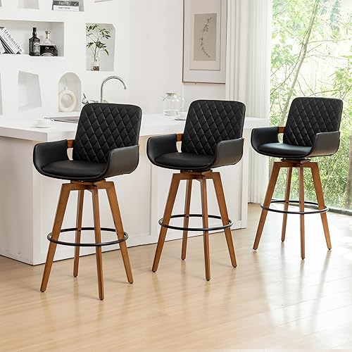 Miniatura 4 de Taburetes de bar giratorios individuales de altura de mostrador, taburetes de bar de cuero con respaldo y brazos, taburetes de bar modernos de
