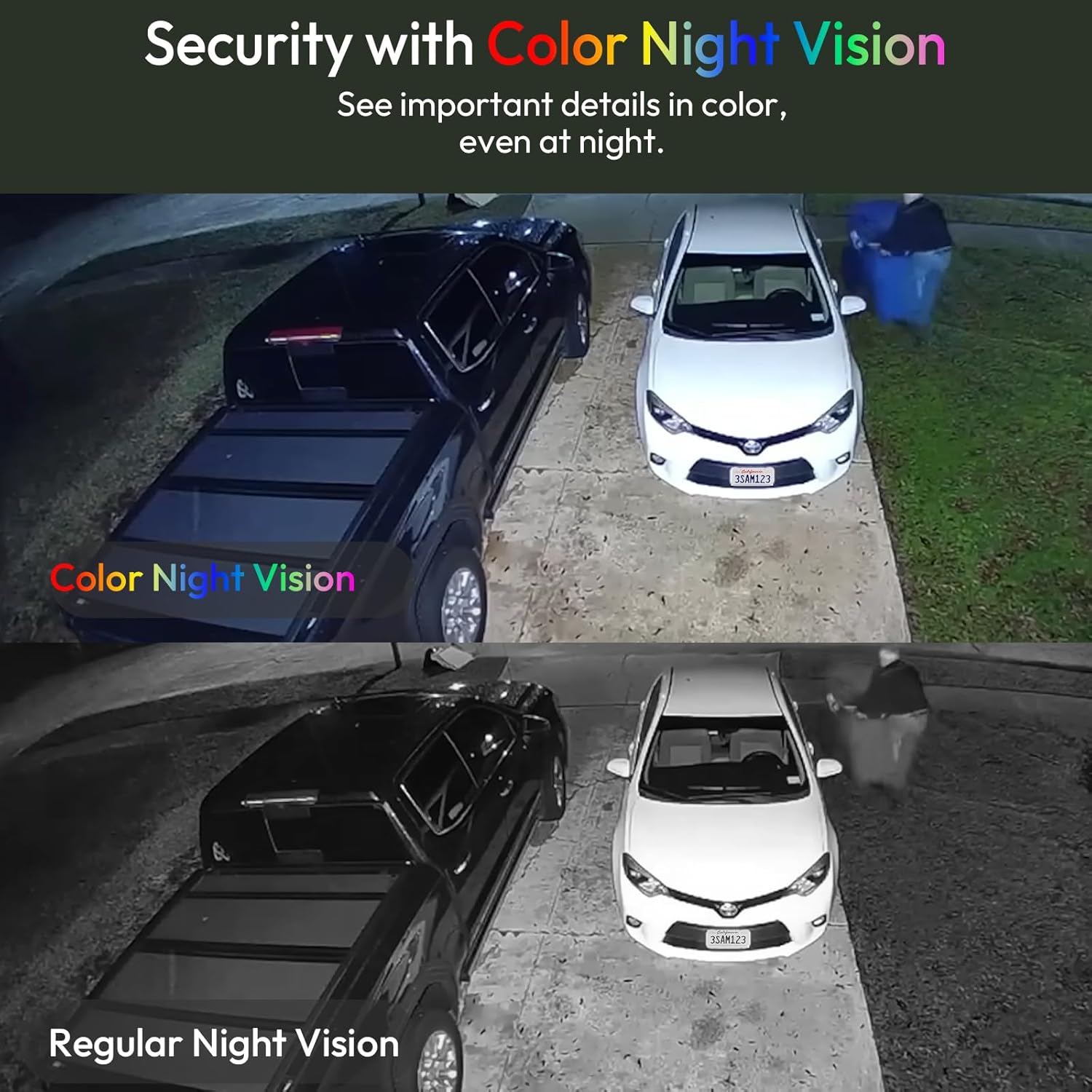 Comparison of color night vision versus regular night vision from the security camera