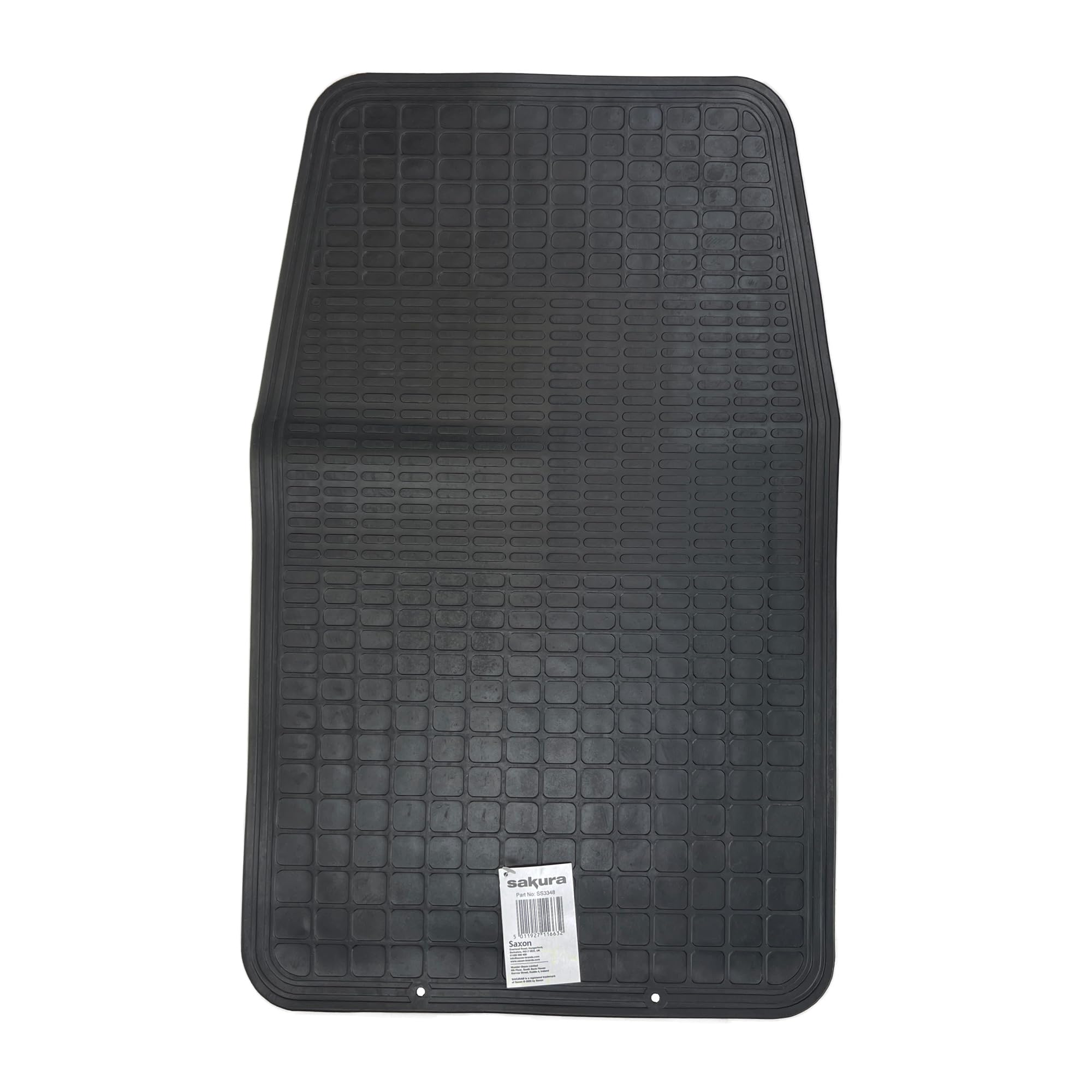 Sakura All-Weather Rubber Car Mat For Drivers SS3348 - Black 650 mm x 400 mm Anti-Slip Universal Fit Wipe Clean - Single