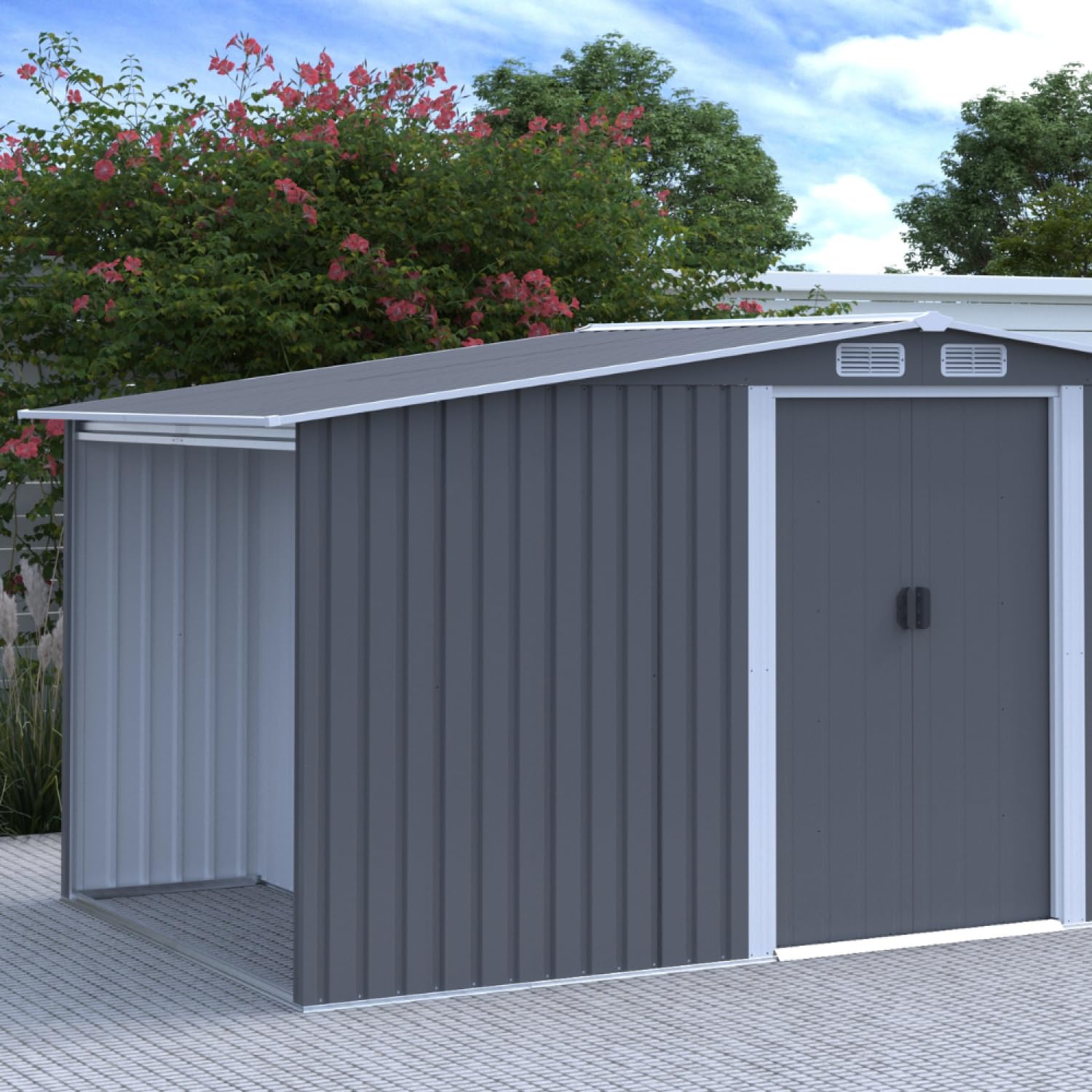 CONCEPT USINE Abri de Jardin Métal VOSGES Gris 6,87 m² Compartiment Bûches