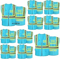 Vista 15 de Chaleco de seguridad reflectante de malla con logotipo personalizado Clase 2 con 5 bolsillos y cremallera