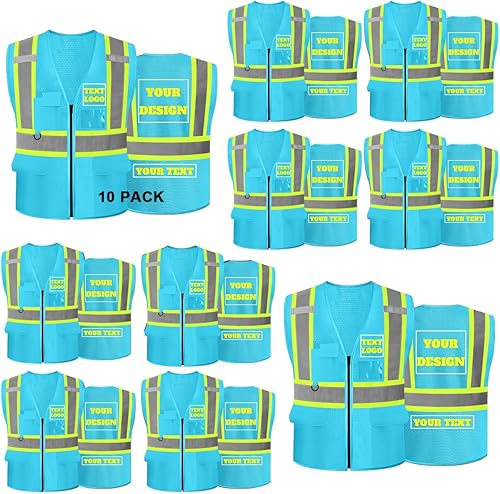 Miniatura 15 de Chaleco de seguridad reflectante de malla con logotipo personalizado Clase 2 con 5 bolsillos y cremallera