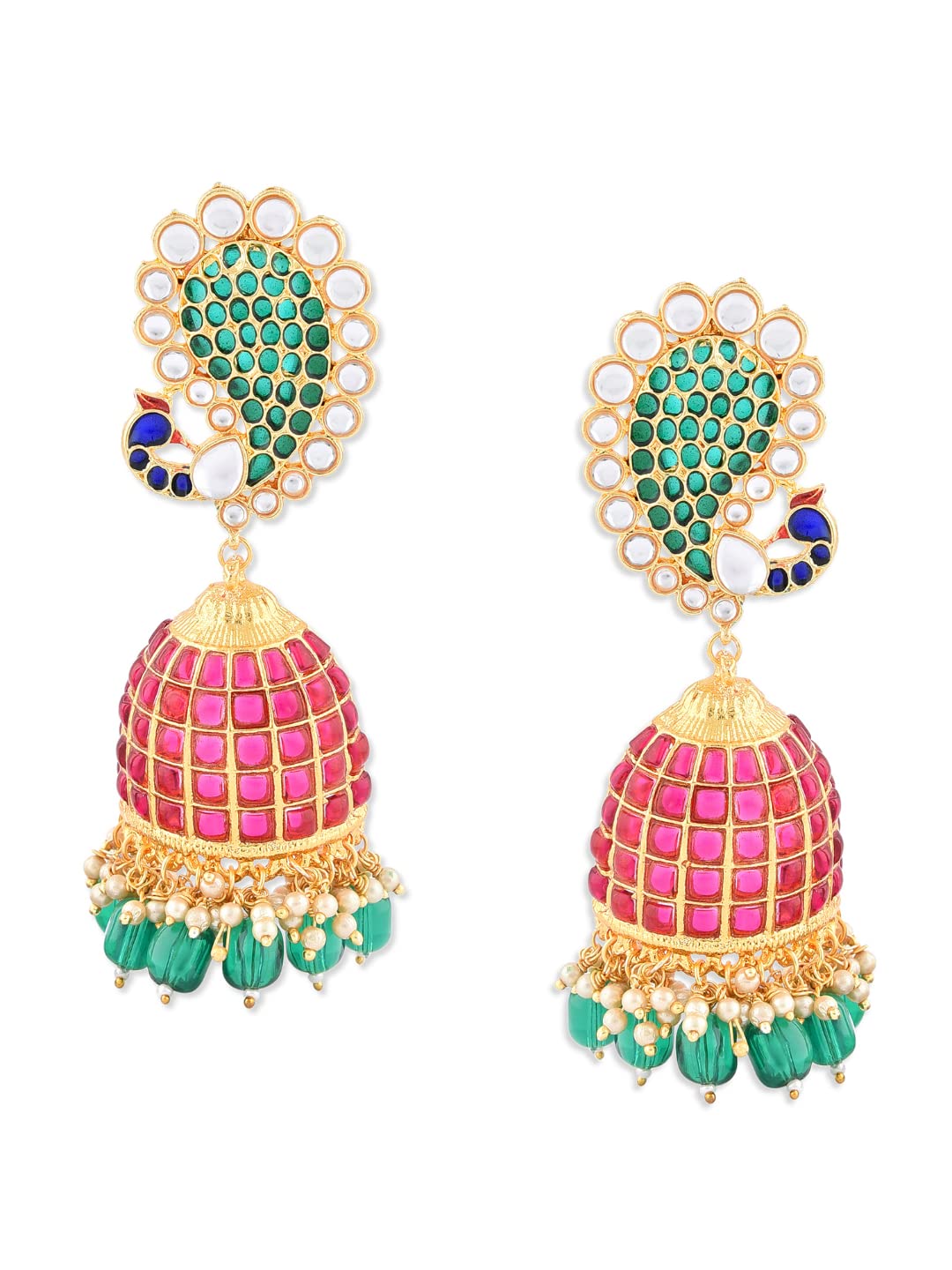 Zaveri Pearls Pink & Green Peacock Inspired Meenakari Jhumki Earring For Women-ZPFK10342 (B093Y5VDTY) Amazon Price History, Amazon Price Tracker