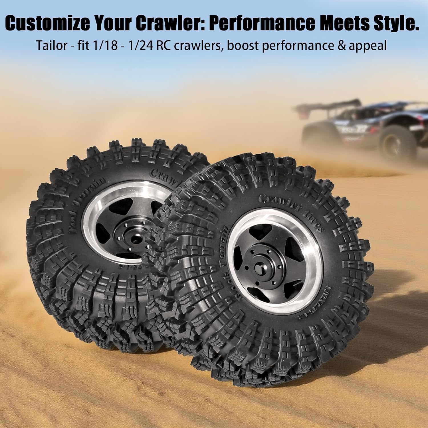 1.3” Beadlock Wheel Tires Set 70 * 26mm Aluminum Wheel Rims Super Large Soft Mud Terrain Off-Road Tires for 1/18 1/24 RC Crawler Car SCX24 Axial AX24 FMS FCX24 TRX4M Upgrade RC Car（4 Pcs） Black