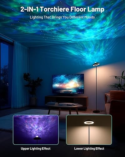 Miniatura 2 de Lámpara de pie LED con proyector de estrellas RGB y control remoto, color ajustable de 3000 a 6000 K, regulable de 69 pulgadas de alto, lámpara de