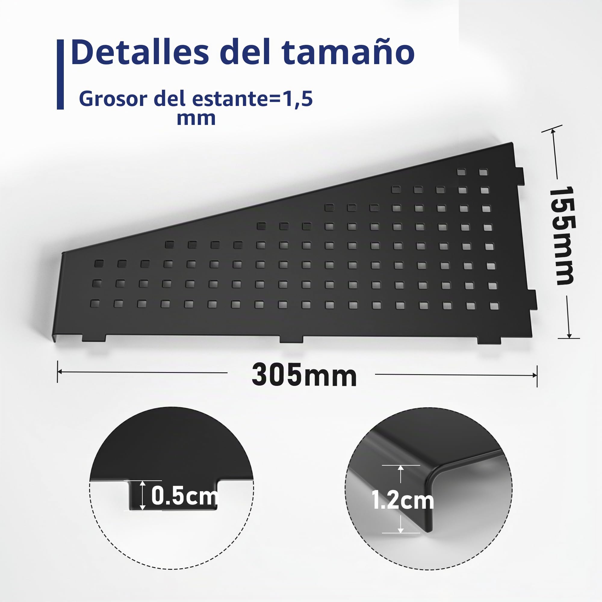 Estante de esquina para ducha de acero inoxidable 304, sin taladrar, para baño, champú, agujero cuadrado trapezoidal, 305 x 155 mm, negro, 2 unidades