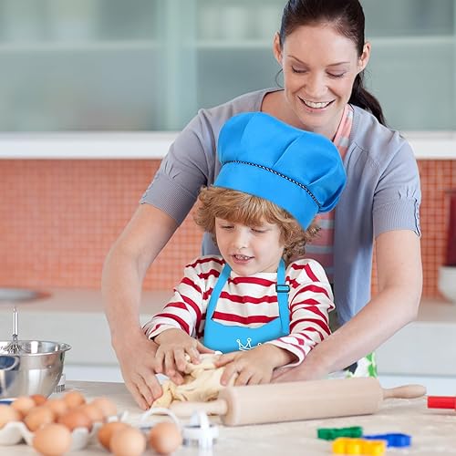 Miniatura 3 de LYNLIN Delantal para niños, juego de sombrero de chef, delantal de entrenamiento con 2 bolsillos para niños y niñas, cocinar, hornear, pintura