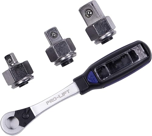 Pro-Lift Mango de llave de trinquete 3 en 1 - Adaptador de 3 piezas de 12" 14" y 38" - Liberación rápida para enchufes con cabezal ovalado de 72
