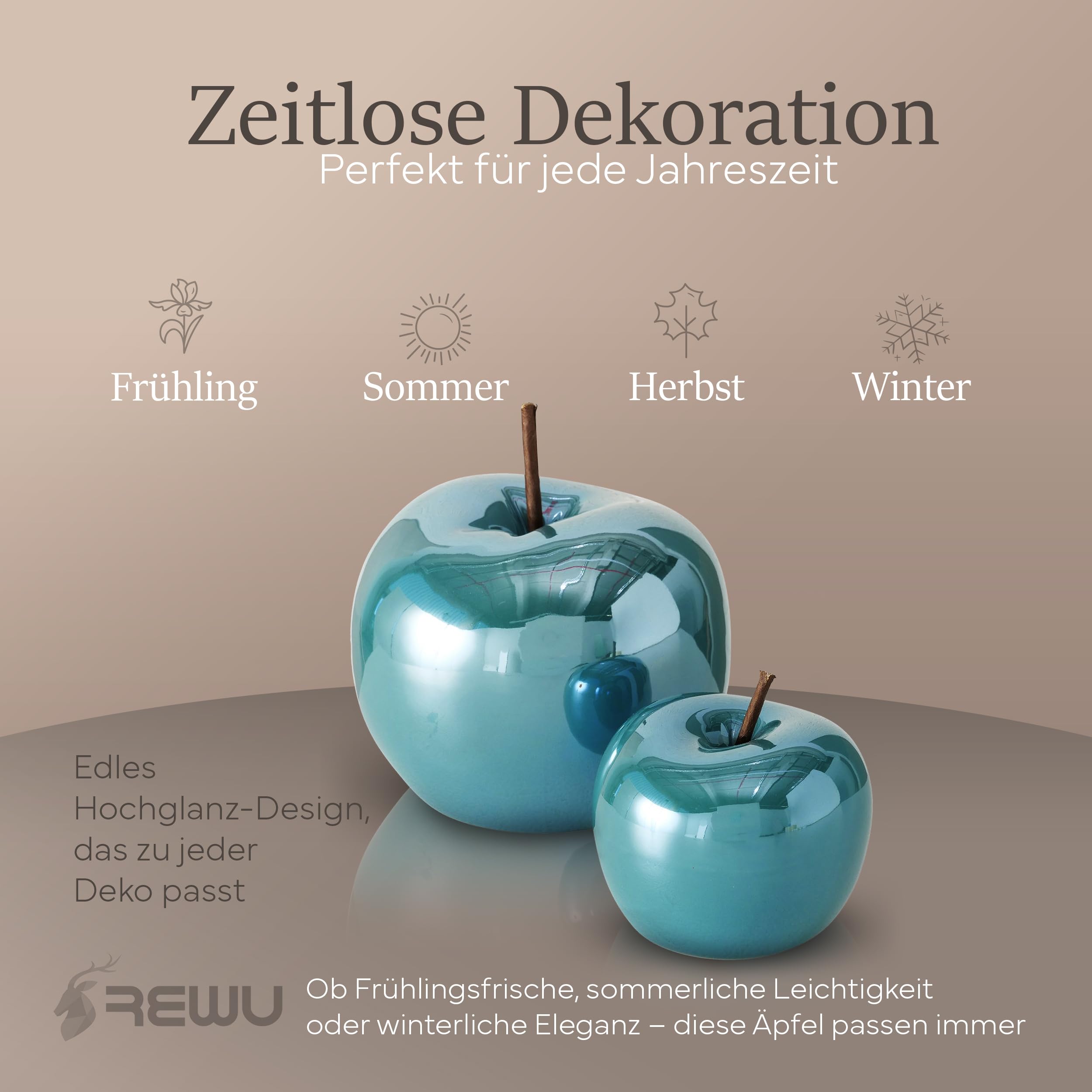 ReWu Zestaw 2 ceramicznych dekoracji jabłek z lasurowanej olejem z połyskiem i efektem perłowym