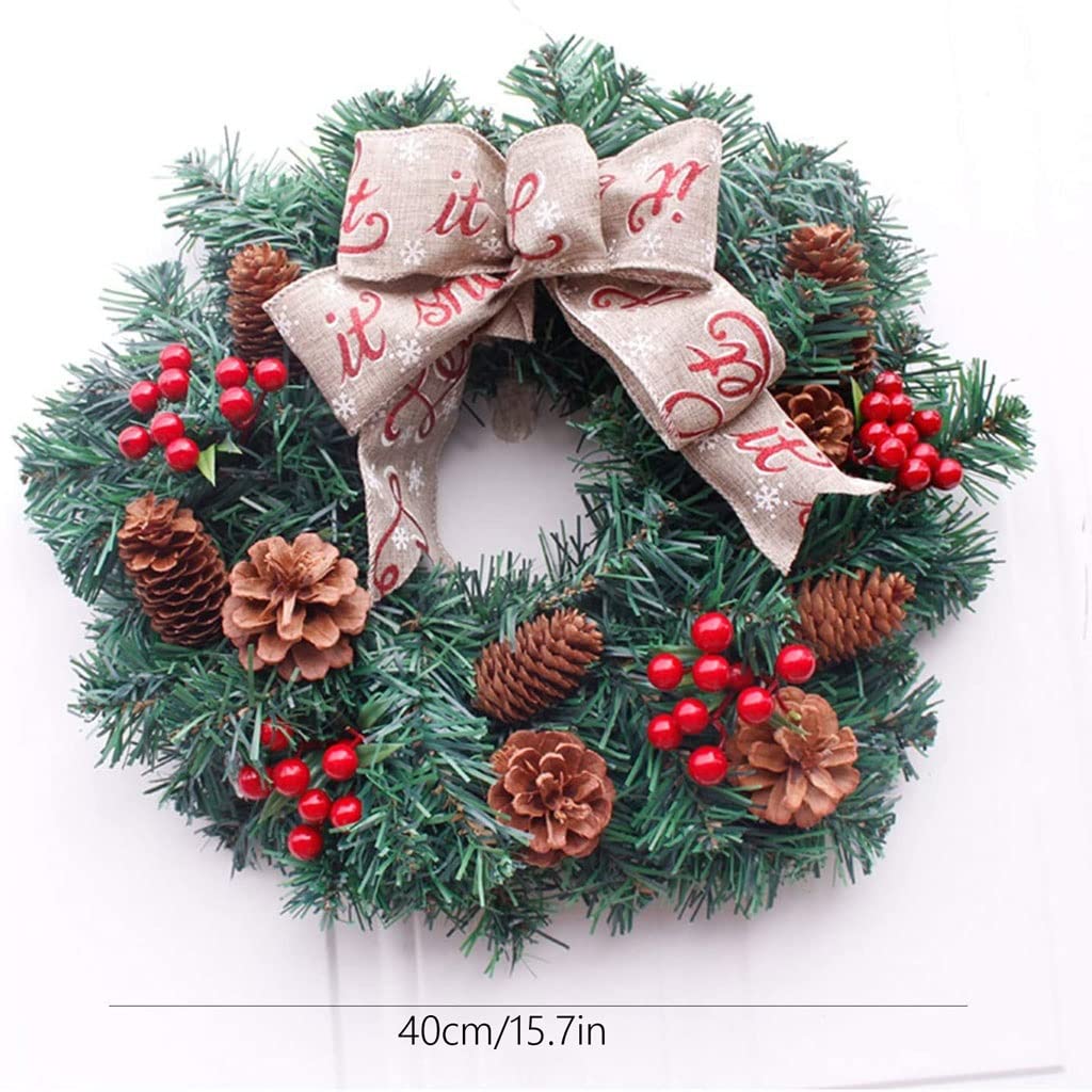 Christmas Gifts 15.7 "Ghirlanda di Natale Pigne Artificiale Corona di Natale con Simulazione Tessuto Bow Ghirland for Decorazioni for Vacanze Christmas Ornament Decoration
