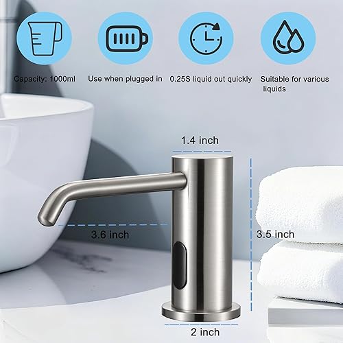 Miniatura 2 de Dispensador automático de jabón sin contacto para fregadero de cocina y baño, dispensador de jabón eléctrico integrado, sensores infrarrojos,
