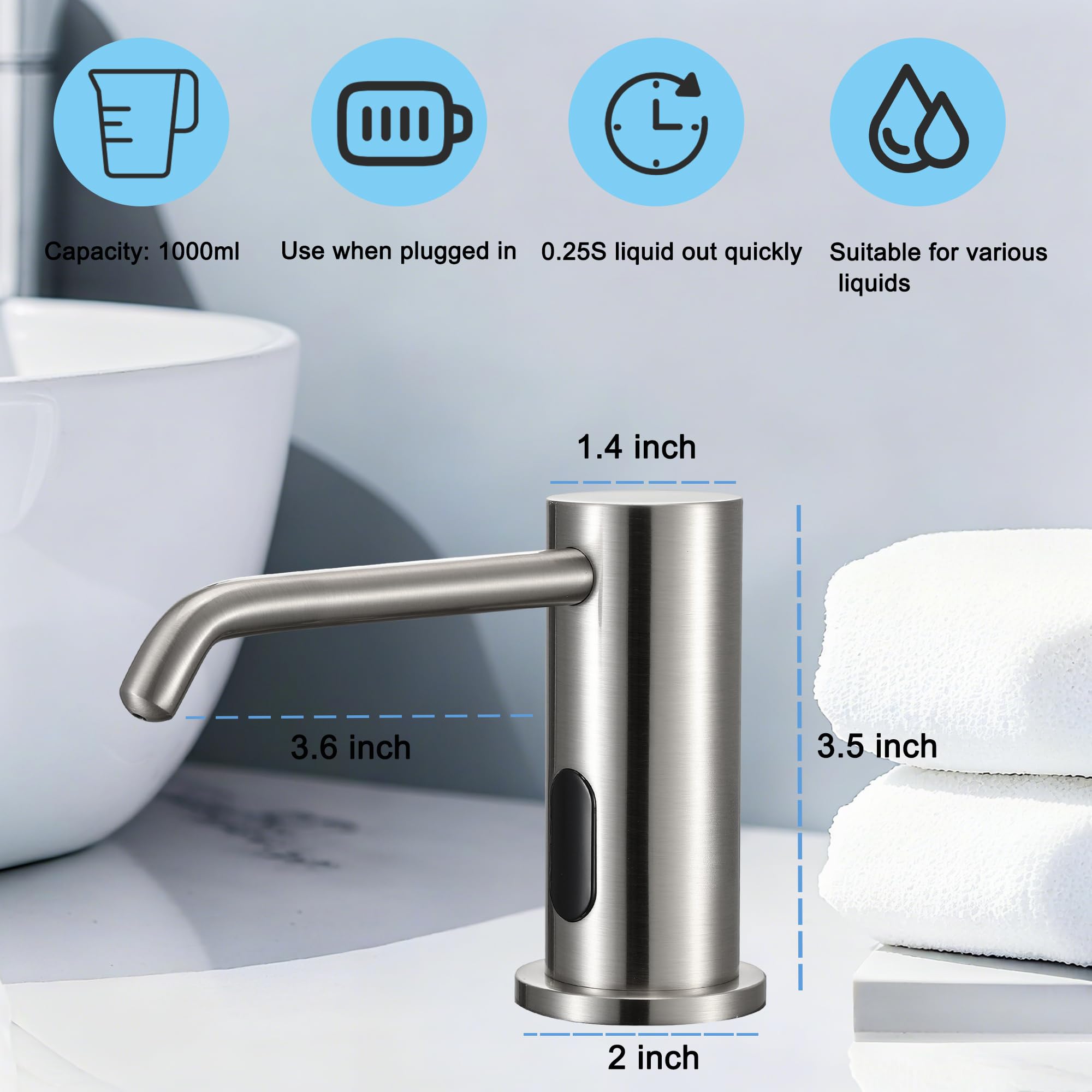 1000 ml automatyczny bezdotykowy dozownik mydła do kuchni, łazienki, ulepszone czujniki podczerwieni, wbudowany dozownik mydła do zlewu Smart Home