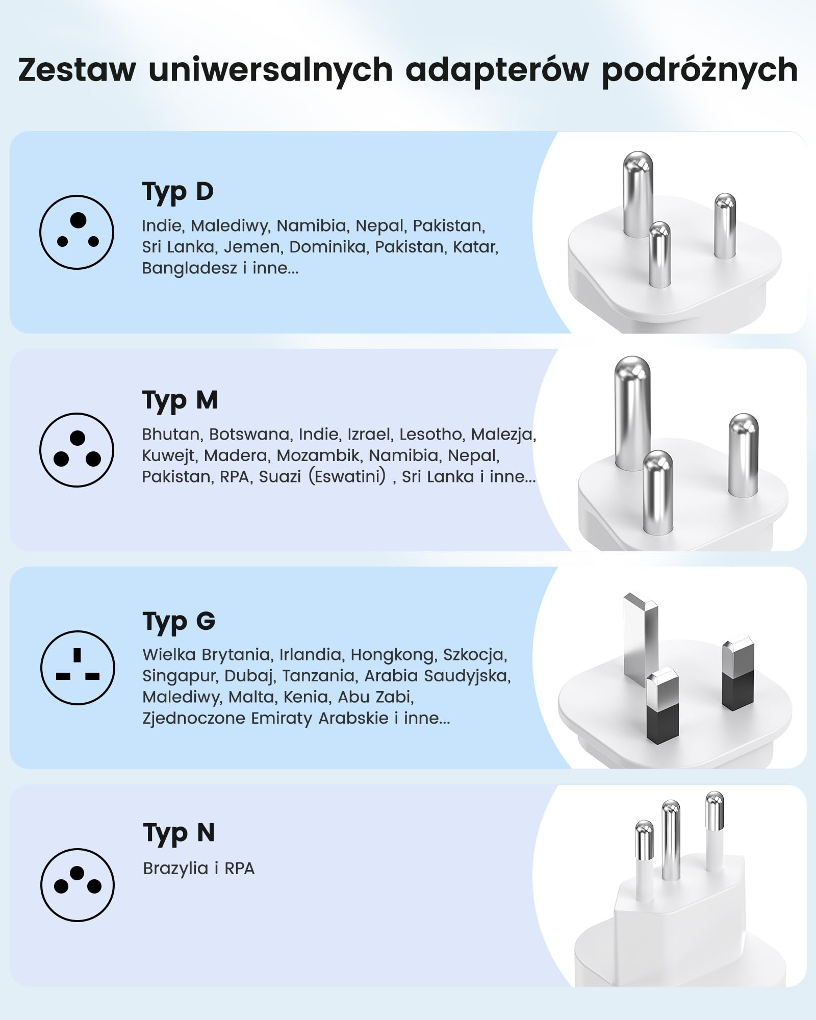 LENCENT Uniwersalny adapter podróżny typu D, G, M, N | adapter podróżny do Anglii, Indii, Sri Lanki, Brazylii, Republiki Południowej Afryki, Hongkongu, Malezji