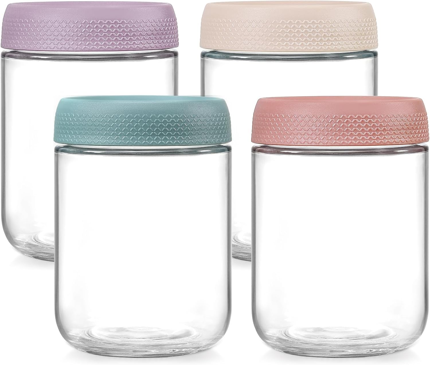 Glass Jars With Airtight Lids, Overnight Oats Containers With Lids, Wide Mouth Mason Salad Jars, Glass Food Storage Leak Proof Containers For Snacks Yogurt Spices(Set Of 4, Size 16Oz)Assorted