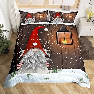 Erosebridal Gnome Christmas Duvet Cover Rustic Christmas Farmhouse Bedding Set Twin Size for Kids Boys Girls Children, Vintage Xmas Comforter Cover Snowflake Santa Claus Bed Set with 1 Pillow Case