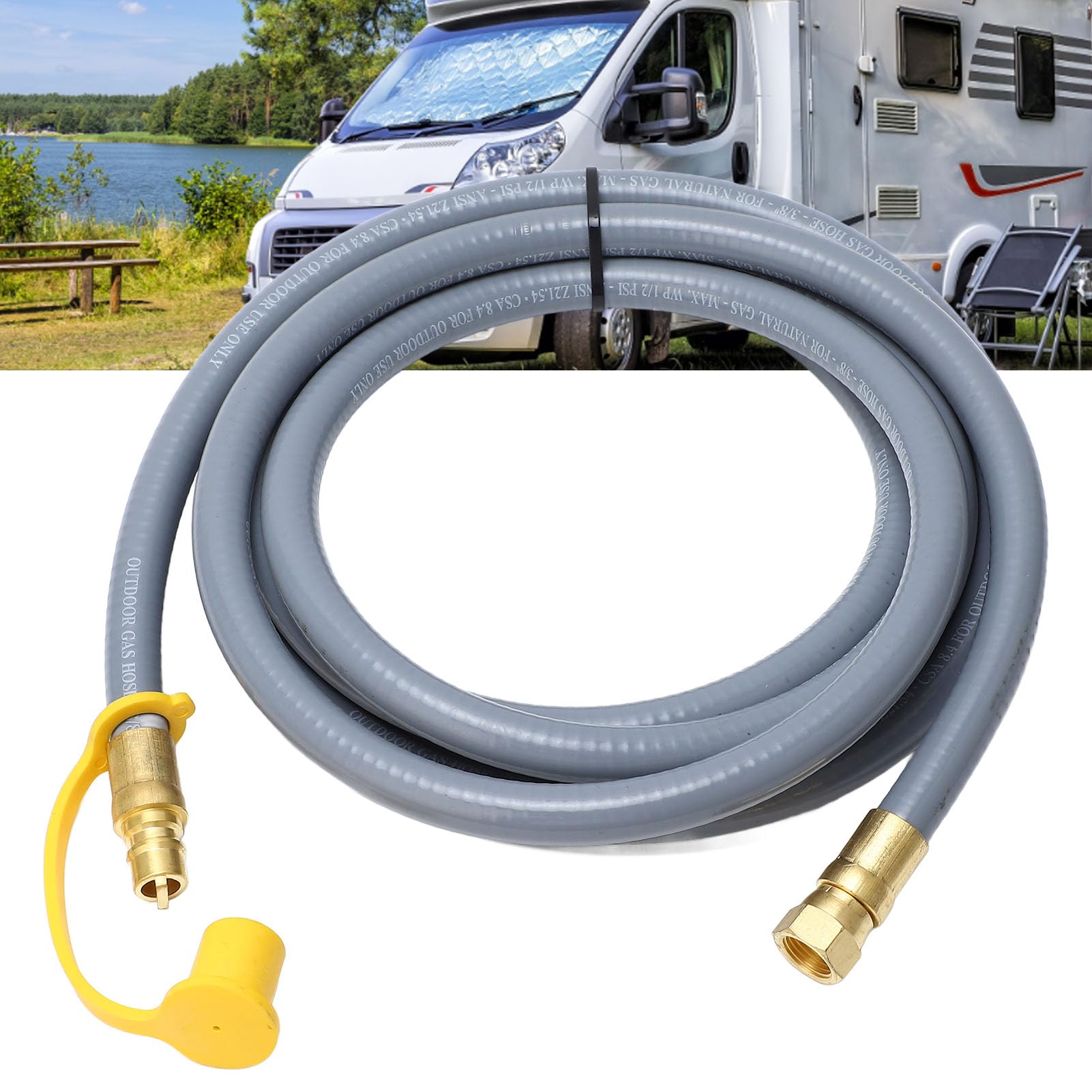 Manguera de Gasolina de Rv de Goma de 12 Pies, Accesorios de Manguera de Extensión de Gasolina RV con Mango de Giro Manual para Fogatas, Parrillas de Barbacoa, Sarténes, Fumadores