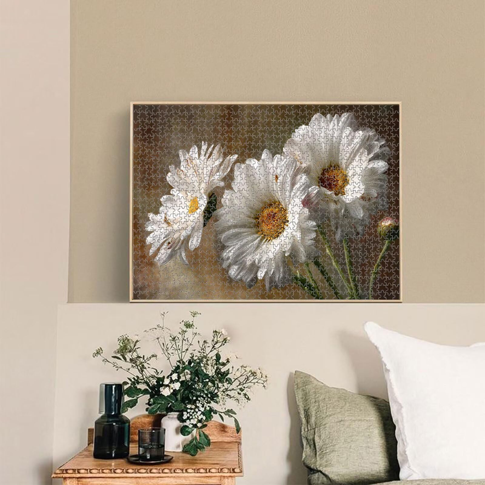 1000 Teile Puzzle für Erwachsene, Gänseblümchen & Weiß Holz Puzzle 1T#847