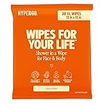 HyperGo XL Body Wipes for Women & Men - 12 x12 Rinse-Free Full Body Cleansing Wipes 20 Count Pack - Citrus | Biodegradable, Hypoallergenic, Aloe-Infused | Gym, Festival, Camping Essentials