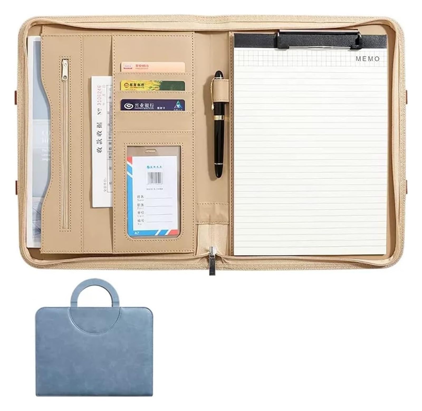 Konferenz-Portfolio-Ordner, Brieftaschen, Portfolios, Ordner, professioneller Reise-Organizer aus Kunstleder mit Griff for Tablet-Dokumente, Ordner, Visitenkarten(Blue)