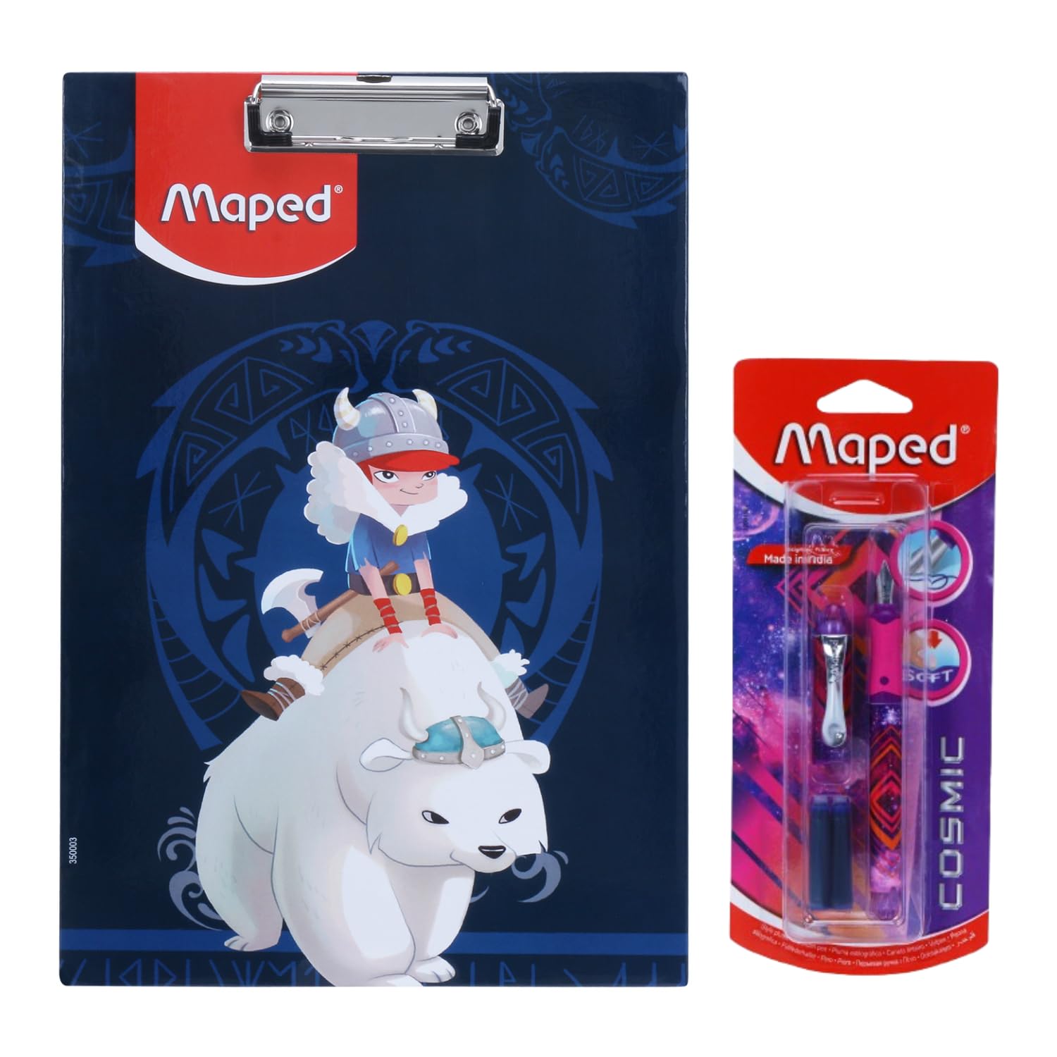 Maped Portapapeles Viking con pluma estilográfica, portapapeles azul, almohadilla de examen, pluma estilográfica, pluma de tinta, punta fina con bolígrafo de mejor rendimiento, bolígrafo recargable