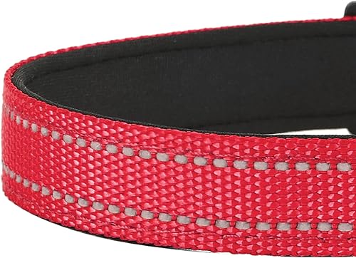 Miniatura 5 de Collar reflectante para perro, ajustable de neopreno suave acolchado de nailon para mascotas con hebilla para perros extra grandes, rojo, XL