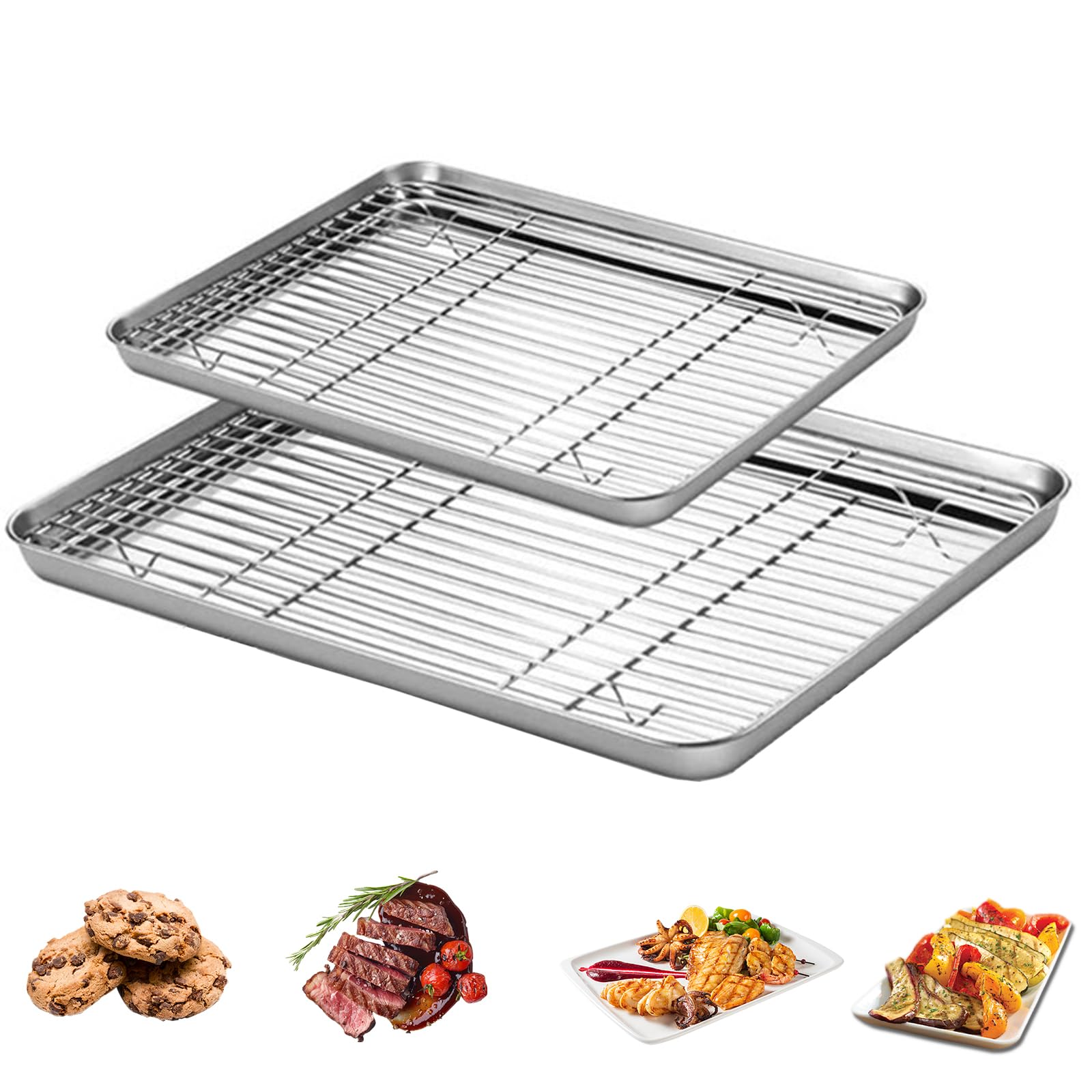 Plaque de cuisson avec grille de four antiadhésive 40cm et 31cm pour pâtisserie et rôti