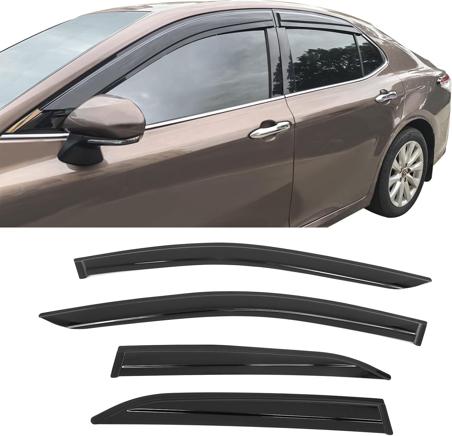 IKON MOTORSPORTS Mugen Large Style Tape on Rain Guards, Compatible with 2018-2024 Toyota Camry, Acrylic Smoke/Tinted Window Visors, Side Window Wind Deflectors 4PCS